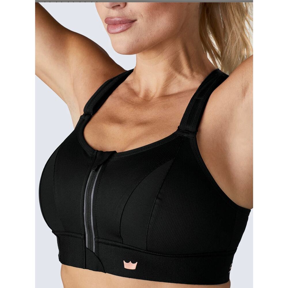 SHEFIT Ultimate Sports Bra Sz 2 Luxe Black Adjustable High Impact Front Zip